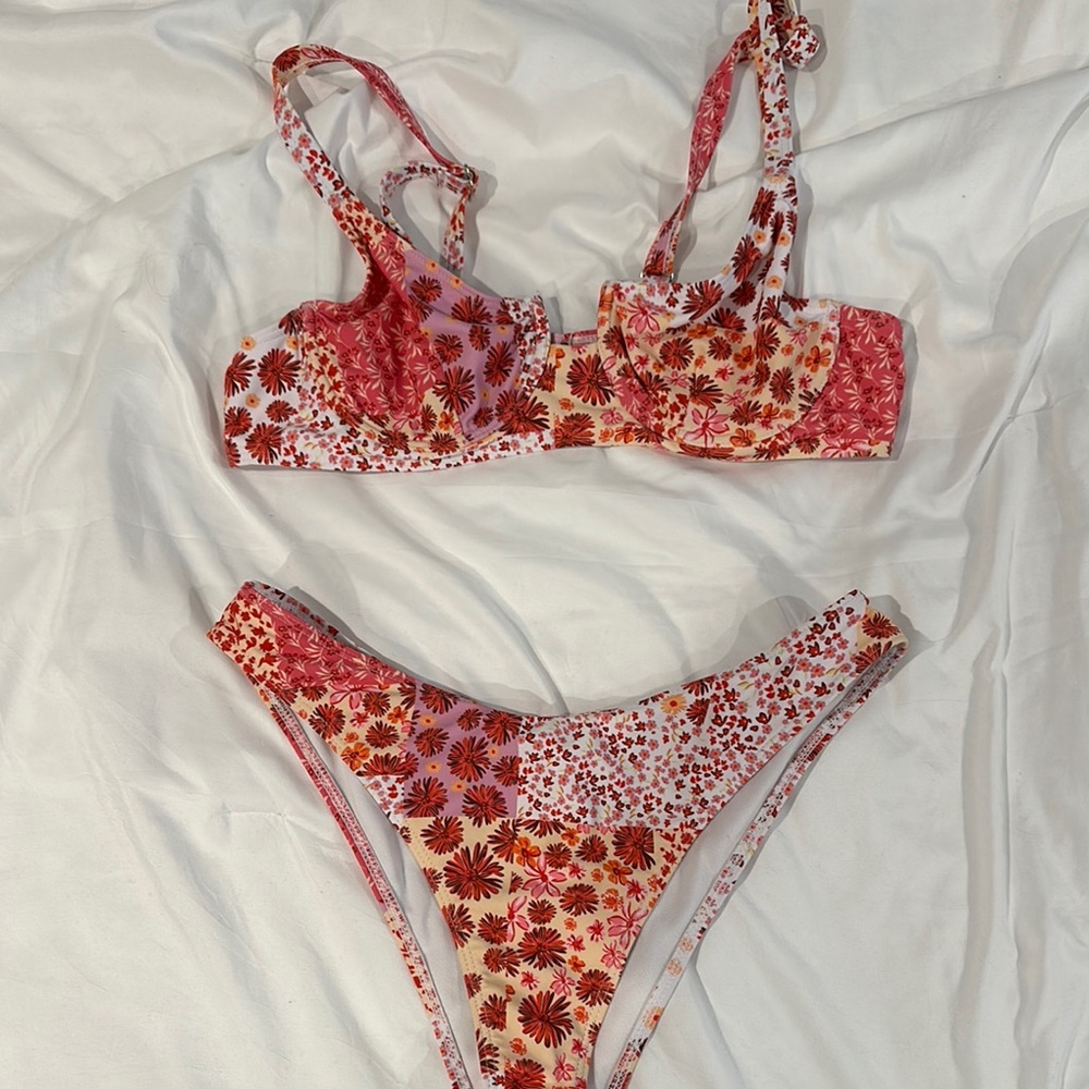 Floral Bikini Set in Red and Pink